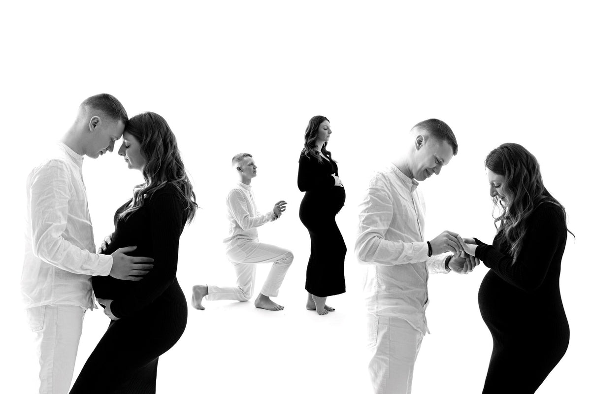Séance photo grossesse en couple en noir et blanc